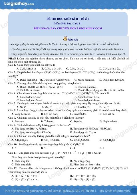 Đề thi giữa kì 2 Hóa 11 Cánh diều - Đề số 6